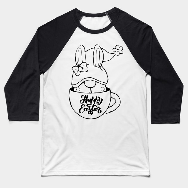Cute bunny gnome ,happy Easter cartoon, Cartoon style. Baseball T-Shirt by 9georgeDoodle